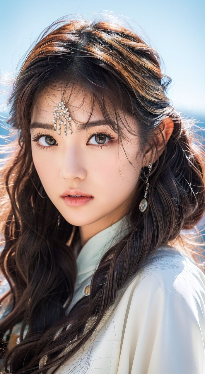 瀑布长发的苗族女孩