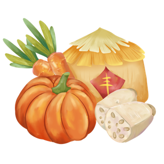 谷物粮食组合粮垛南瓜莲菜