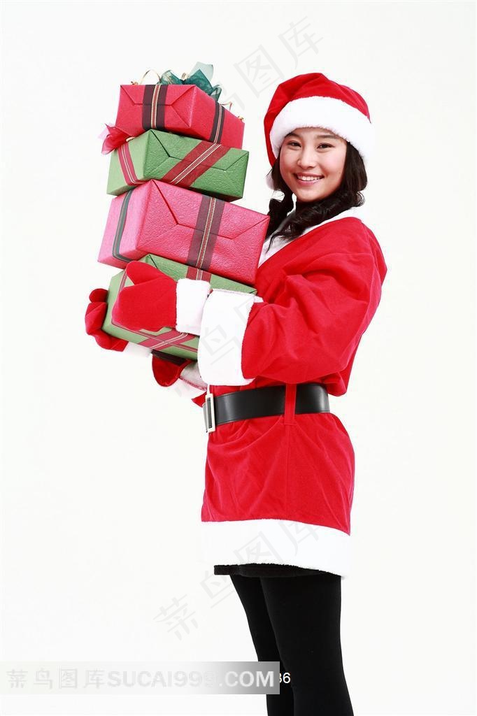 抱圣诞礼物甜美微笑的圣诞宝贝