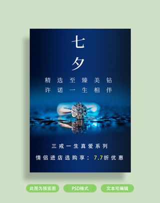 珠宝钻戒蓝色海报
