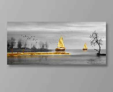 中国风山水花鸟大海帆船客厅卧室玄关画酒店装饰画高清背景图免扣元素