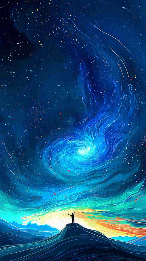 夜晚天蓝色天空科幻绚丽星空(816x1456)