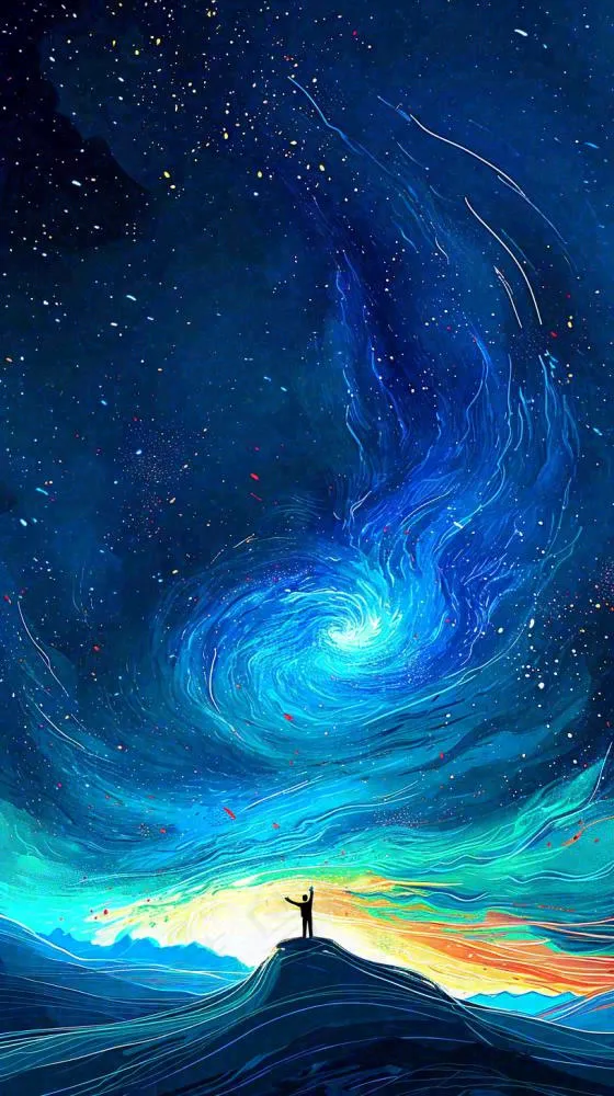 夜晚天蓝色天空科幻绚丽星空(816x1456)