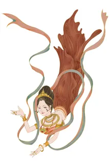 手绘国潮中国风古代敦煌神话飞天仙女美女古装人物插画PSD素材