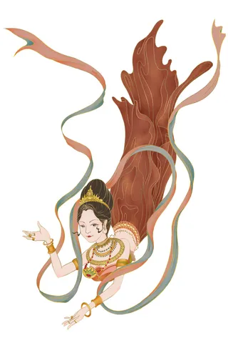 手绘国潮中国风古代敦煌神话飞天仙女美女古装人物插画PSD素材