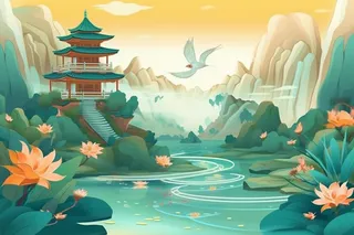 国风仙鹤黄蓝绿背景