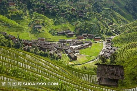 桂林龙胜龙脊梯田山村美景素材
