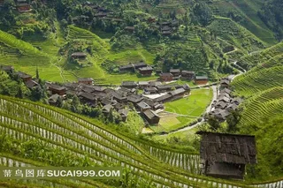 桂林龙胜龙脊梯田山村美景素材