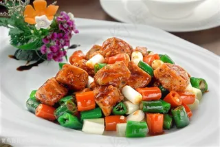 京葱黑椒爆鹅肝中华美食摄影图