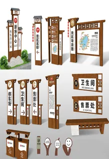 棕色旅游景点景区导视图导视牌标识牌旅游公园标识系统