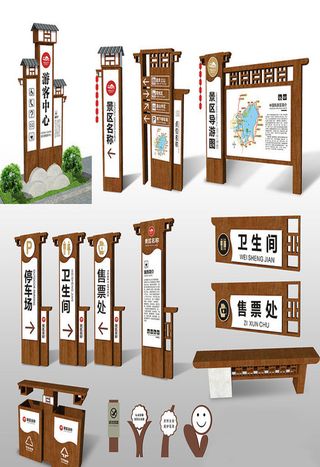 棕色旅游景点景区导视图导视牌标识牌旅游公园标识系统