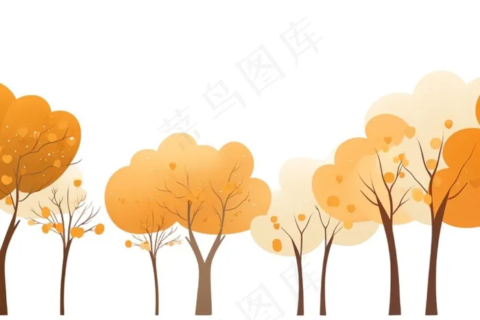 秋天大树黄叶卡通插画免抠(1344x896)