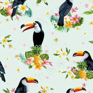 大嘴鸟 四方延续图案 面料图案