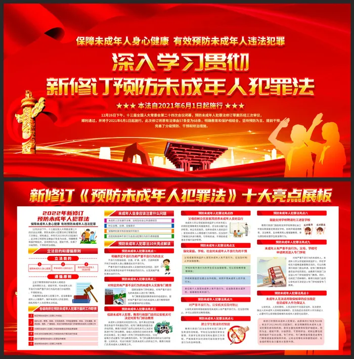 新修订预防未成年人犯罪法展板psd模版下载