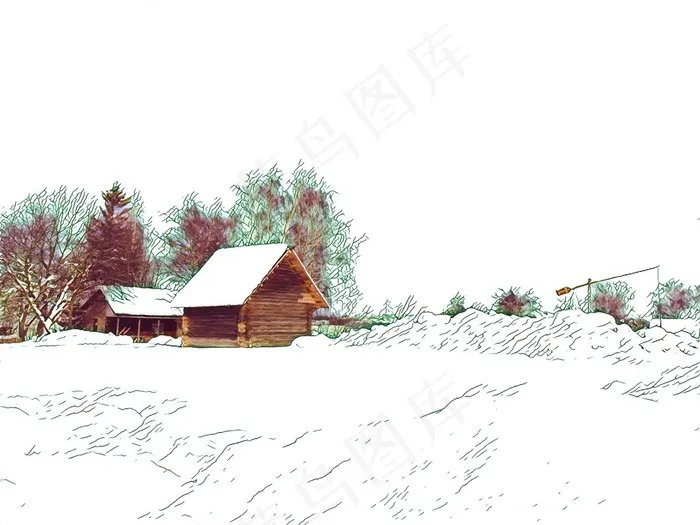 外国旅游风光建筑雪景插画