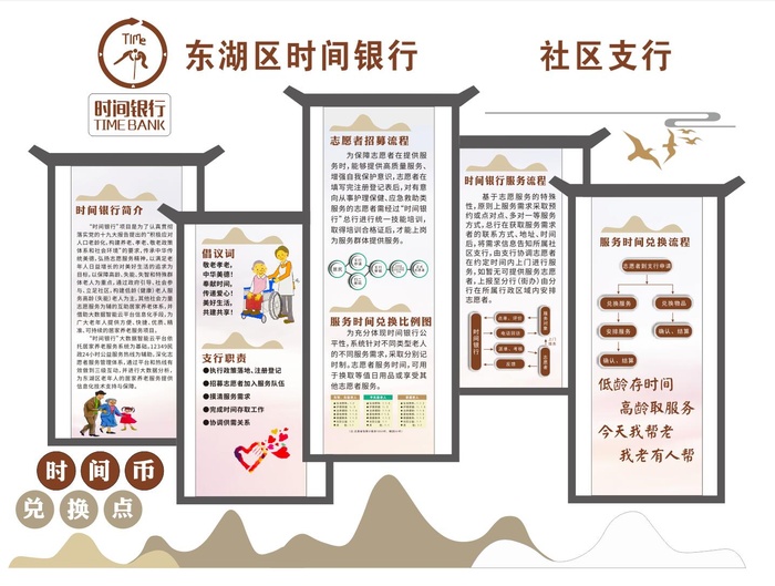 创意徽派社区时间银行志愿文化墙cdr矢量模版下载