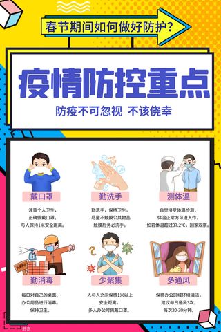 春节冬季肺炎疫情防控指南宣传海报插画展板PSD设计素材模板