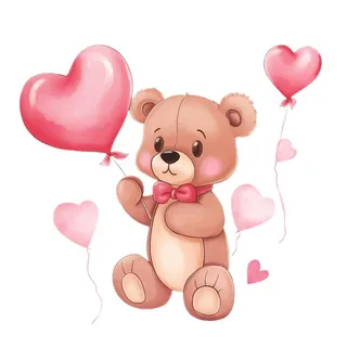 浪漫小熊爱心气球情人节免抠