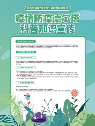 绿色简约校园防疫德尔塔病毒海报