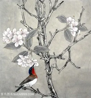 树枝兰花花鸟装饰画 树枝兰花花鸟装饰画