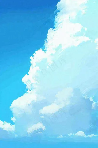 蓝天白云云层清新天空插画手绘