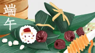 国潮风中国传统节日端午节赛龙舟粽子场景插画海报PSD设计素材