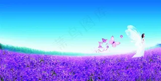 浪漫花海飞蝴蝶美女天使