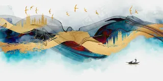 轻奢简约山水花鸟帆船海鸥客厅卧室玄关装饰酒店装饰画