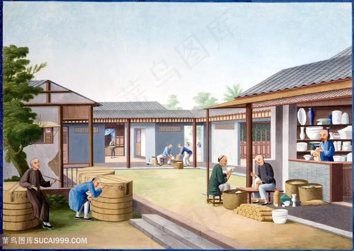 古代清洁物品集市贸易场景绘画图片