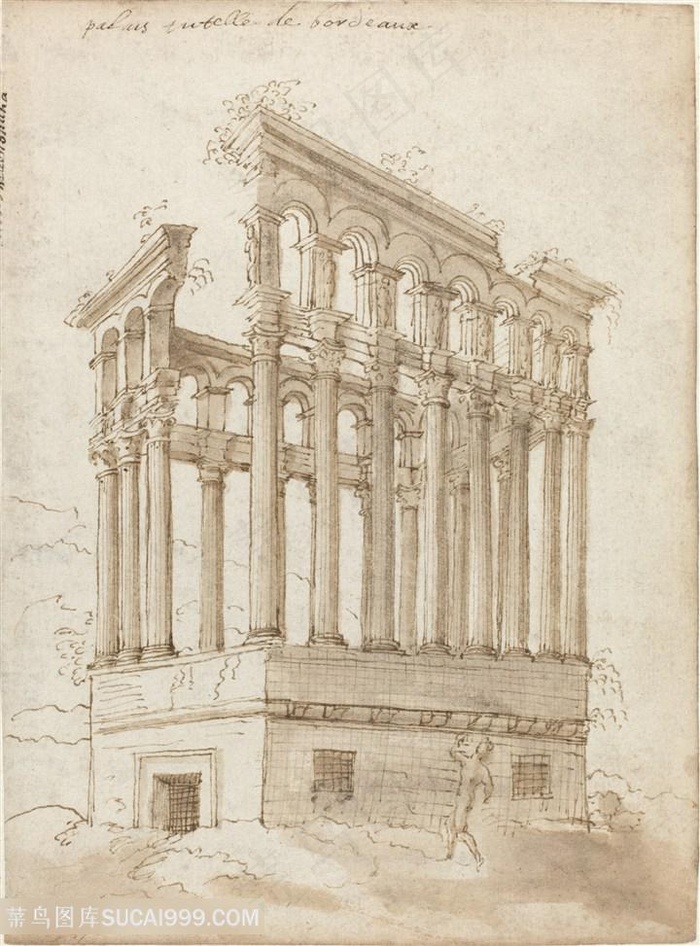 素描建筑罗马柱装饰画挂画手绘插画手绘插画