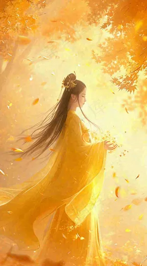 中国风古风美人秋天秋叶温馨