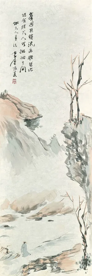 张大千手绘水墨山脉美景