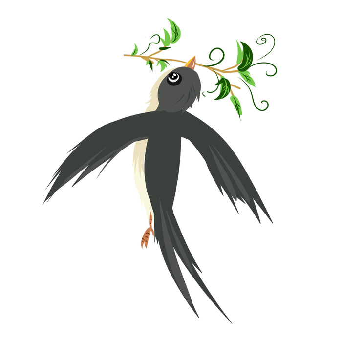 水彩手绘春季春天柳树柳条枝条小鸟小燕子元素PSD设计素材PNG图片