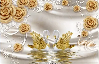 雕塑钻石天鹅花卉背景墙