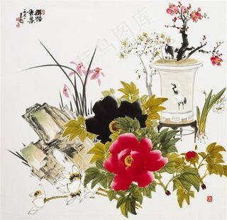 国画富贵鸟绘画美图素材