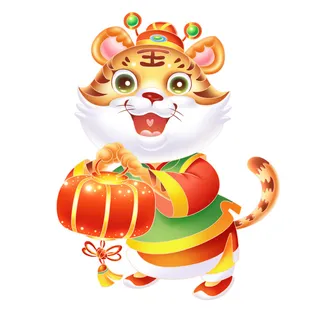 手绘2022虎年新年春节卡通老虎形象IP插画元素PSD设计素材图案