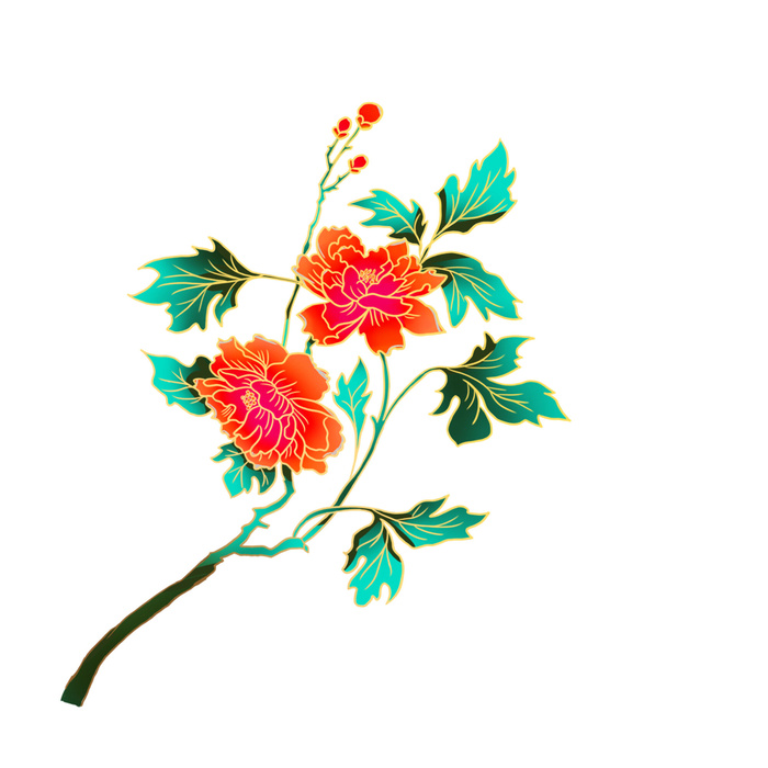 手绘国潮中国风古典牡丹花国花花卉装饰图案PSD设计素材