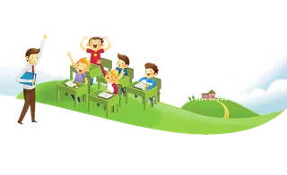 户外上课老师孩子卡通绿色少儿兴趣班素材