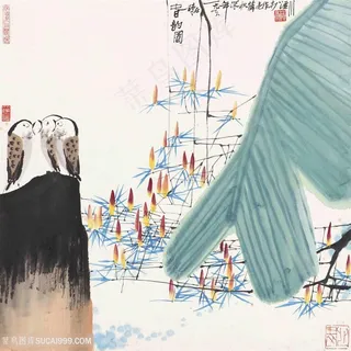 水墨山脉香蕉叶装饰画国画图片 水墨山脉香蕉叶装饰画国画图片