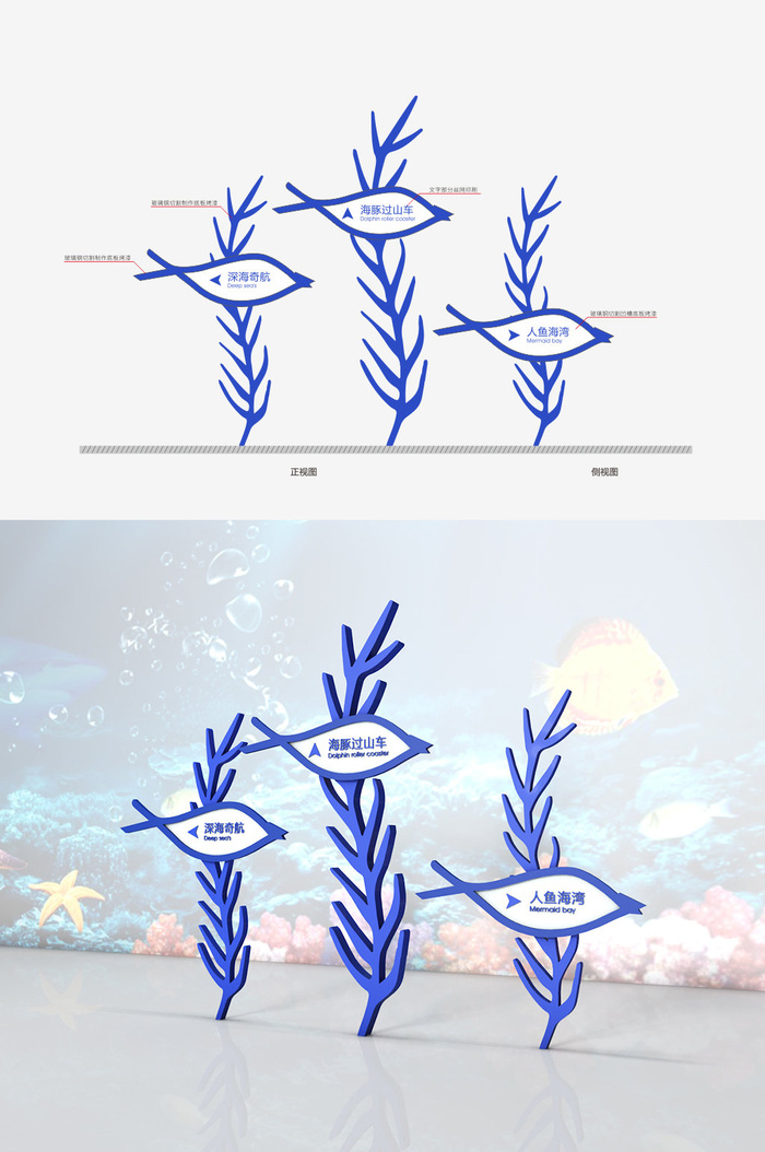 蓝色海洋公园室外异形导视牌cdr矢量模版下载