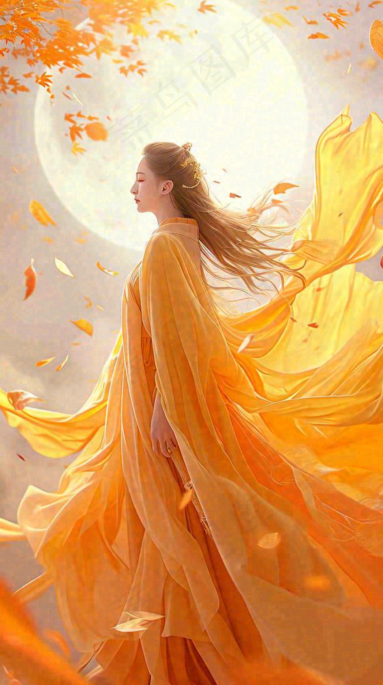 秋天意境美女仙女，秋叶浪漫温馨，立秋秋分(816x1456)
