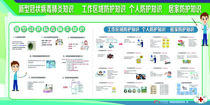 绿色预防新冠战胜疫情宣传展板psd模版下载