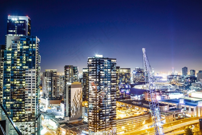 现代城市建筑群高楼大厦夜景城市