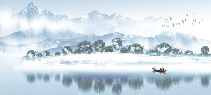 山水湖泊风景绘画PSD素材psd模版下载