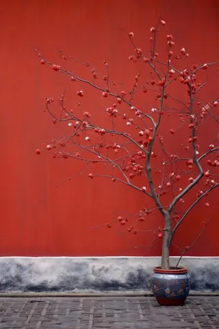 中国风红墙树枝大气节气海报背景