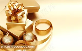 金色圣诞礼物蝴蝶结丝带素材