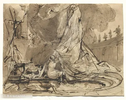 素描唯美建筑风景画手绘插画