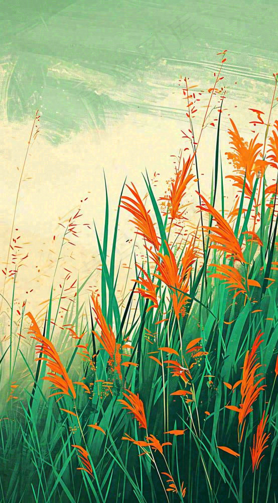 春天野草疯长水彩画，立春，春分(816x1472)
