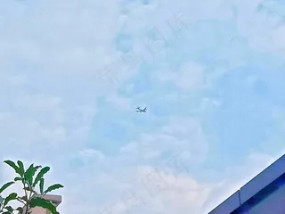 简约晴天白云飞机风景照