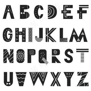 儿童卡通插画装饰图案墙教育品牌vi手绘可爱26英文字母矢量素材